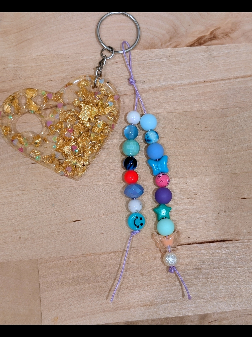Beaded Heart Keychain Charm Multicolor